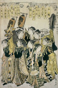 Un orchestre japonais, école Tosa, 16ème-19ème siècle (impression sur bois en couleur)